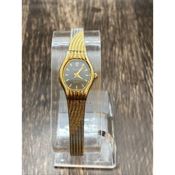 Vintage Elgin Diamond Ascent Quartz Watch Ladies new battery Two Tone - Picture 2 of 7